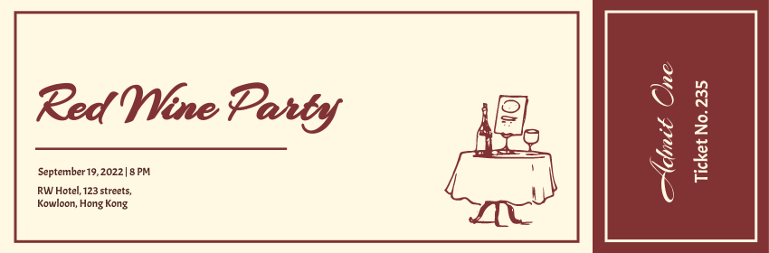 Ticket template: Ticket for Red Wine Party (Created by InfoART's Ticket maker)