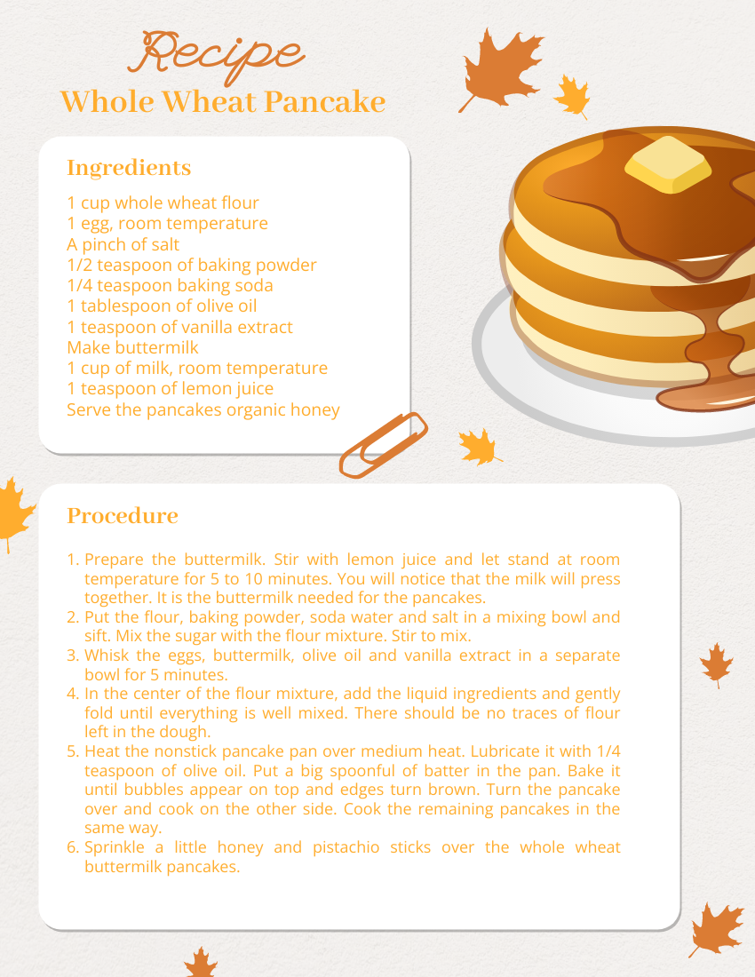 Whole Wheat Pancake Recipe Card