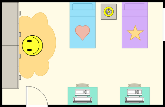 卧室平面图 模板。 儿童卧室 (由 Visual Paradigm Online 的卧室平面图软件制作)