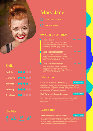 Resume template: Vibrant Resume (Created by Visual Paradigm Online's Resume maker)