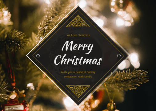 Editable postcards template:Gold Christmas Tree photo Holiday Celebration Postcard
