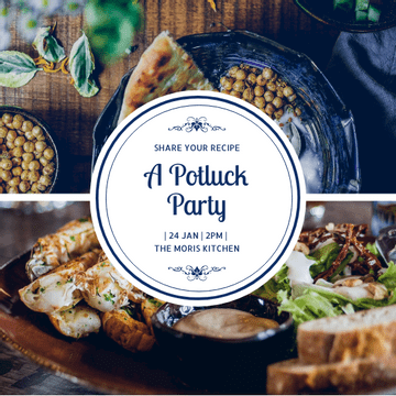 Editable invitations template:Blue Circle A Potluck Party Invitation