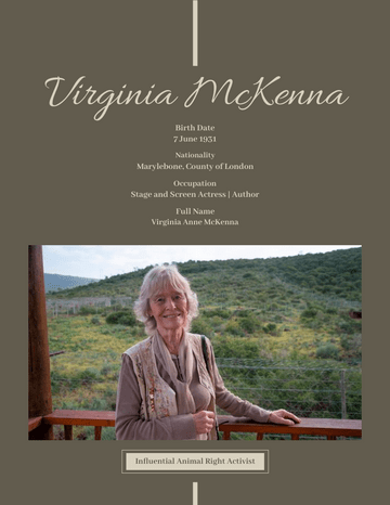 Biography 模板。Virginia McKenna Biography (由 Visual Paradigm Online 的Biography软件制作)