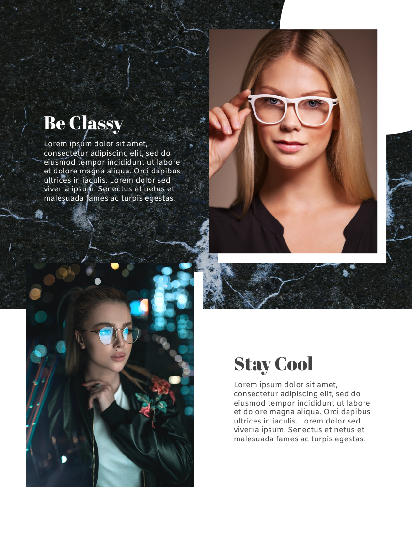 Lookbook 模板。New Glasses Lookbook (由 Visual Paradigm Online 的Lookbook软件制作)