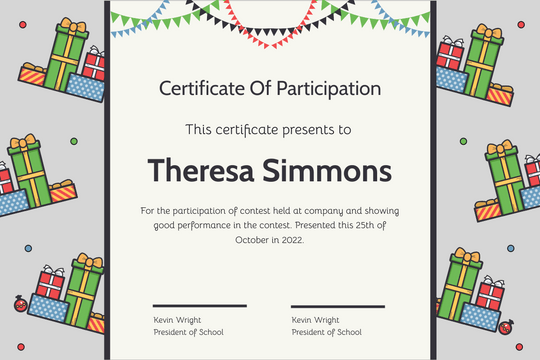 Editable certificates template:Christmas Presents And Decorations Certificate
