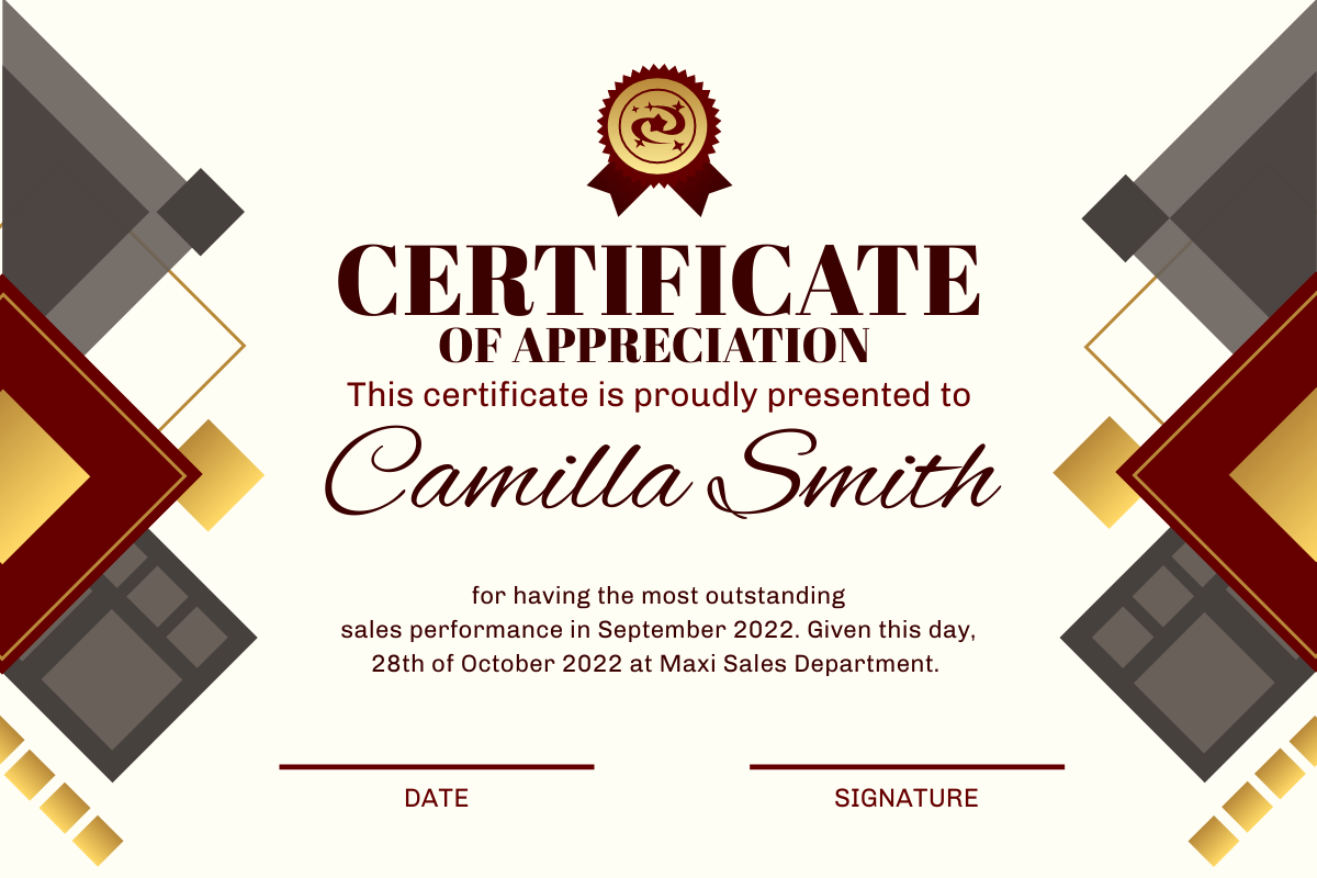Certificate template: Gold Ornament Deco Certificate (Created by InfoART's Certificate maker)