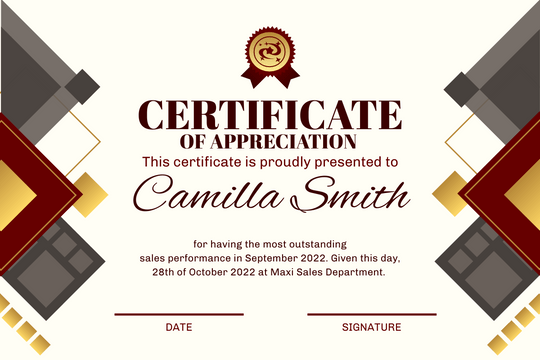 Certificate template: Gold Ornament Deco Certificate (Created by Visual Paradigm Online's Certificate maker)