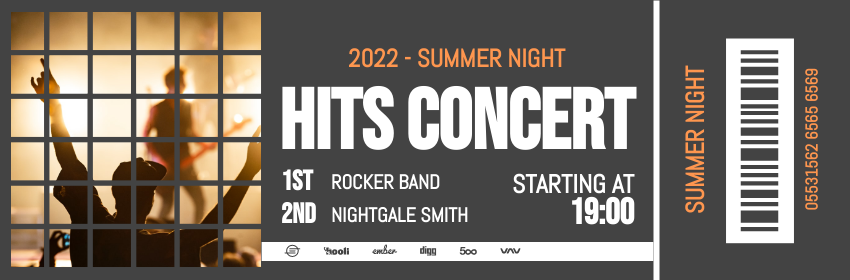 Ticket template: Summer Night Concert Ticket (Created by Visual Paradigm Online's Ticket maker)