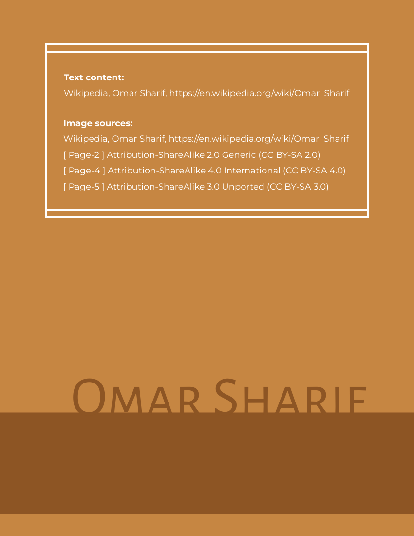 Biography 模板。 Omar Sharif Biography (由 Visual Paradigm Online 的Biography軟件製作)