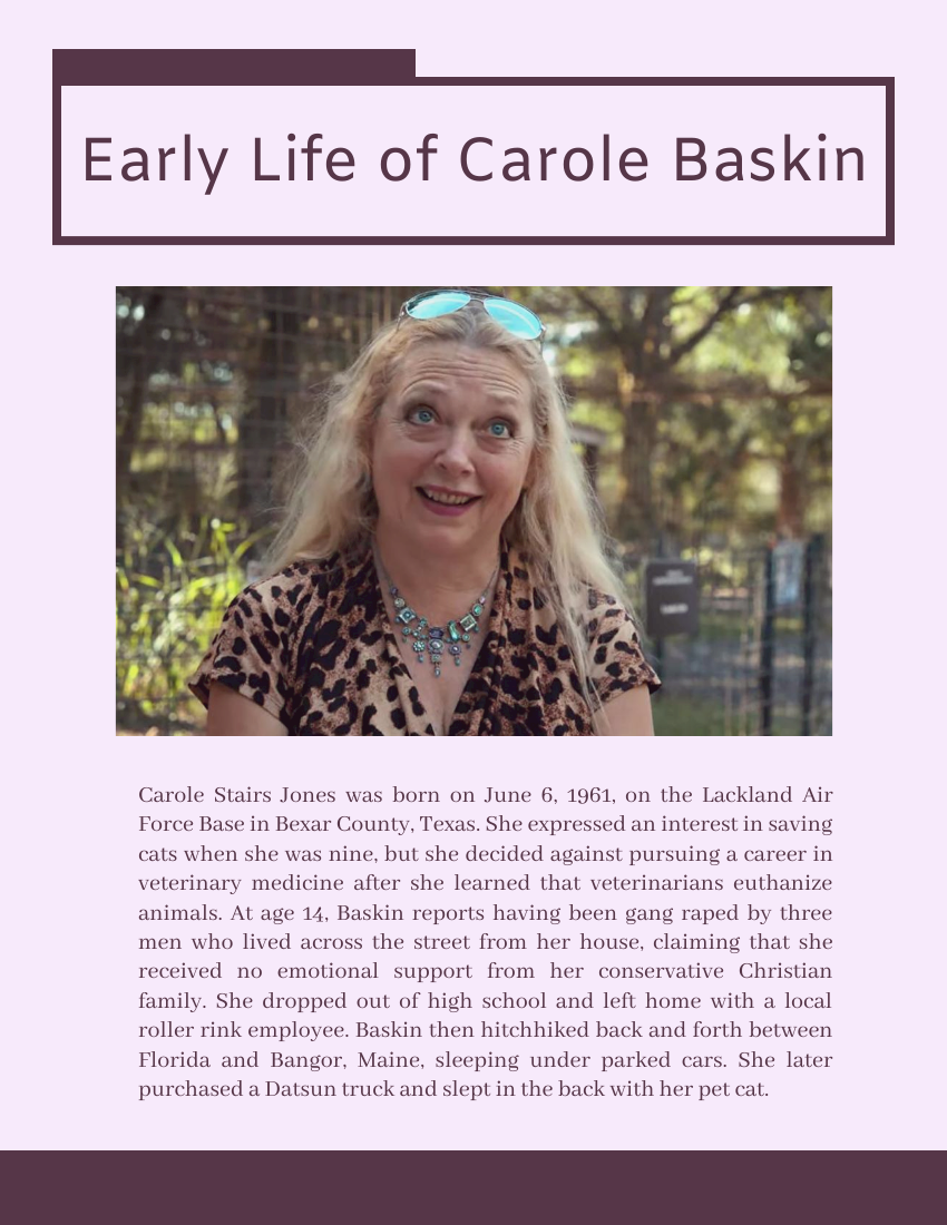Biography template: Carole Baskin Biography (Created by Visual Paradigm Online's Biography maker)