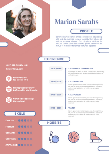 Resumes template: Hexagonal Leisure Resume (Created by Visual Paradigm Online's Resumes maker)
