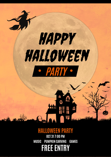 海报 模板。Halloween Party Moon Photo Poster (由 Visual Paradigm Online 的海报软件制作)
