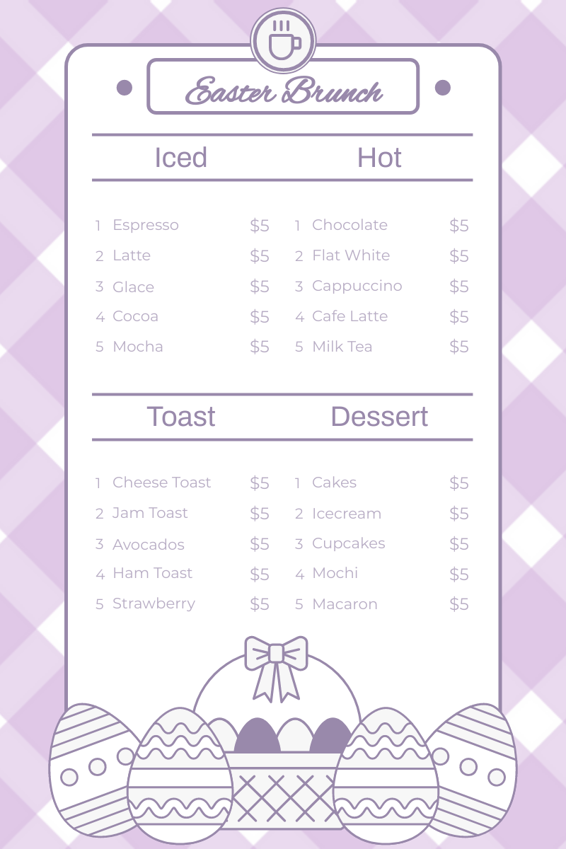 Menu template: Violet Easter Minimal Cafe Menu (Created by InfoART's Menu maker)