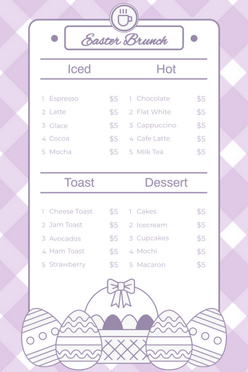 Editable menus template:Violet Easter Minimal Cafe Menu