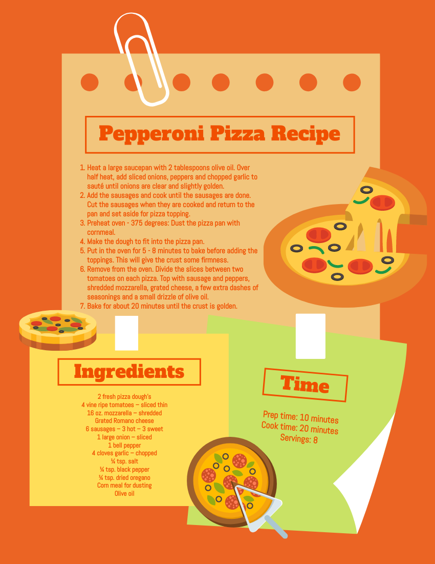 Recipe Card template: Pizza Memo Recipe Card (Created by Visual Paradigm Online's Recipe Card maker)
