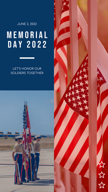 Editable instagramstories template:Red And Blue Soldier Photo Memorial Day Instagram Story