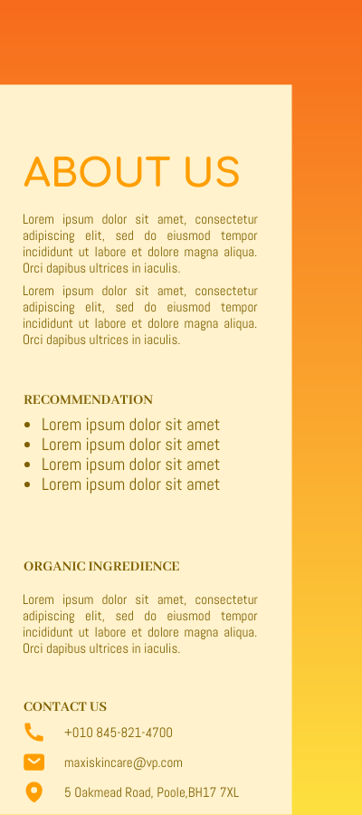 Rack Card template: Organic Skin Care Product Rack Card (Created by InfoART's Rack Card maker)
