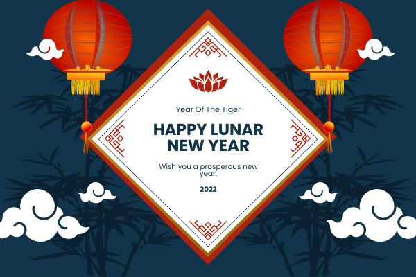 Greeting Card template: Chinese Bamboo And Lanterns New Year Greeting Card (Created by Visual Paradigm Online's Greeting Card maker)