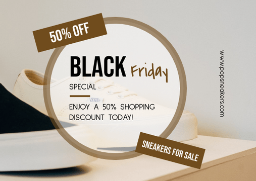 Editable giftcards template:Brown Circle Black Friday Sneakers Sale Gift Card
