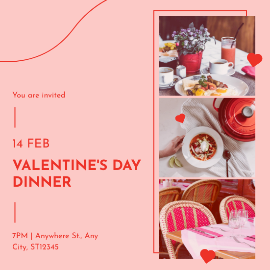 Red And Pink Valentines Day Dinner Invitation