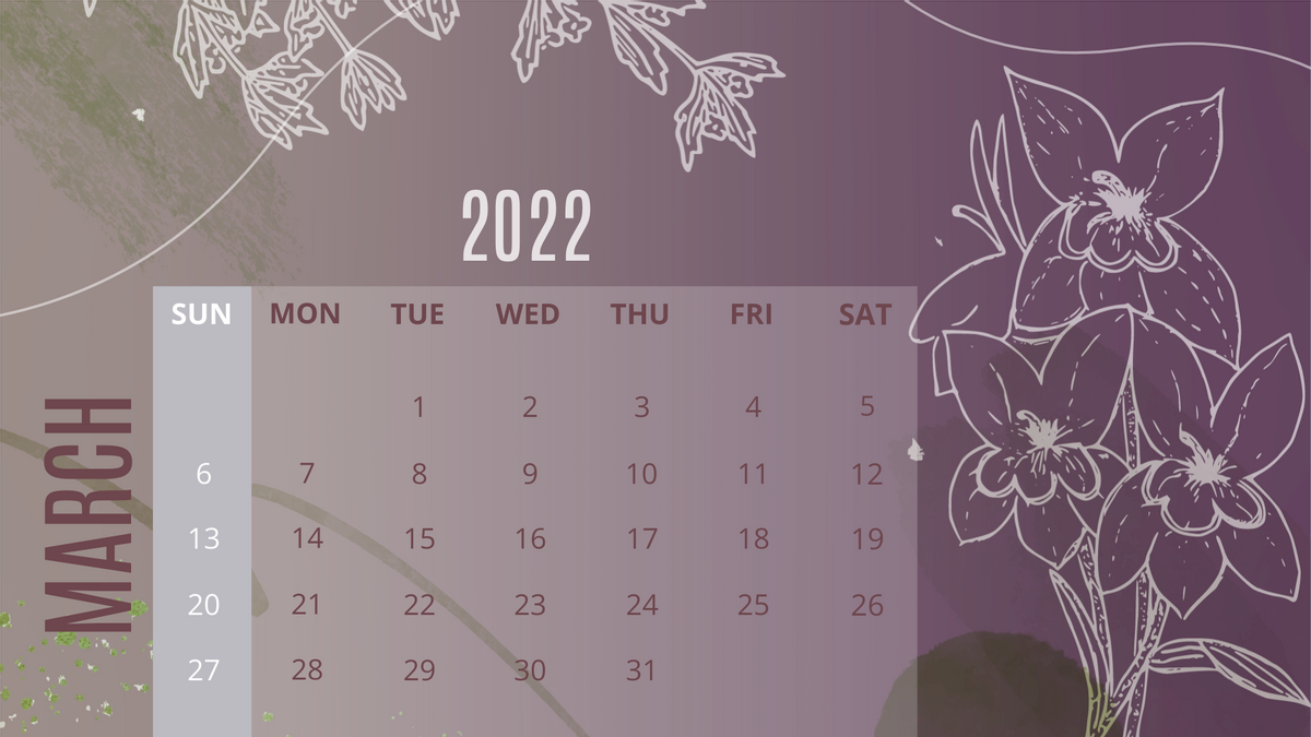 Calendar template: flower Illustration Calendar 2022 (Created by Visual Paradigm Online's Calendar maker)