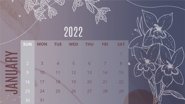 Calendar template: flower Illustration Calendar 2022 (Created by InfoART's  marker)