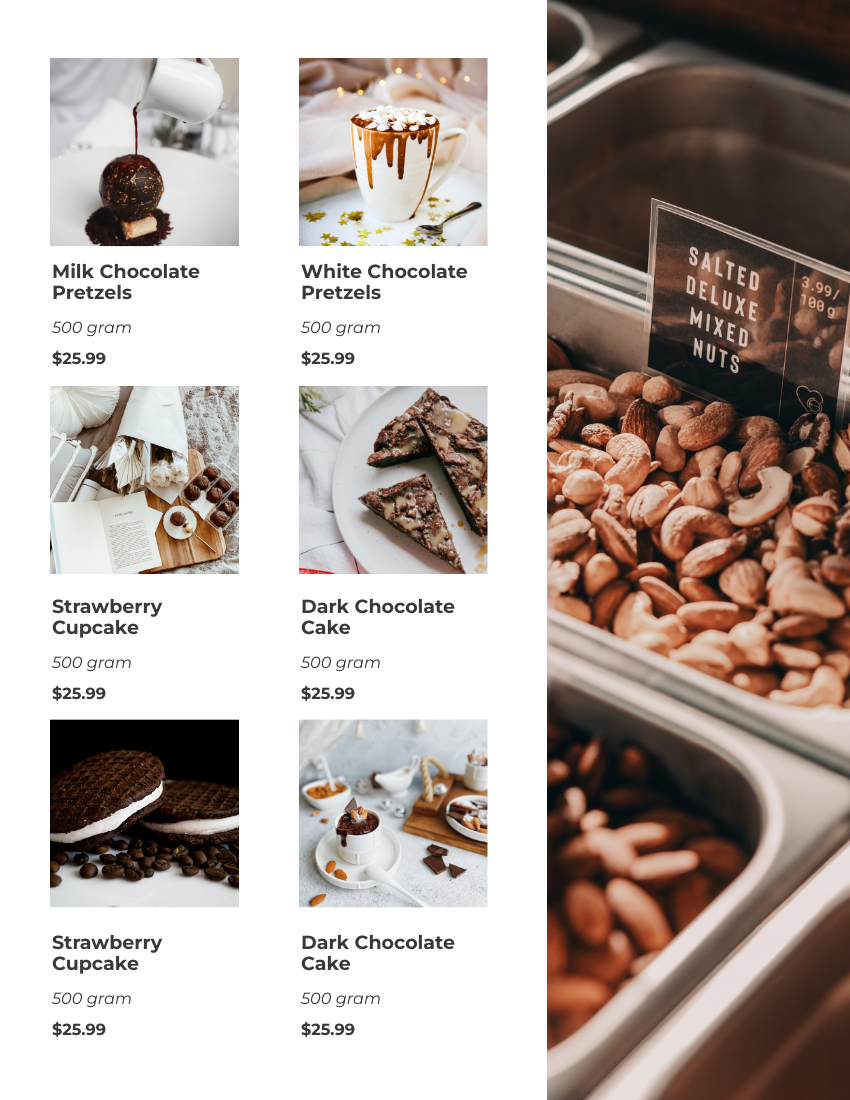 產品目錄 模板。 Chocolate Catalog (由 Visual Paradigm Online 的產品目錄軟件製作)