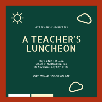 Editable invitations template:Red Chalkboard Teacher's Day Lunch Invitation