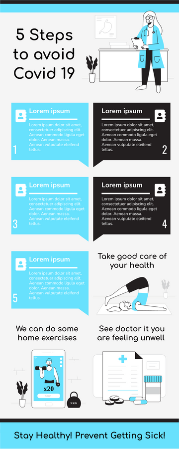 Infographics template: 5 Steps To Avoid Covid 19 Infographic (Created by Visual Paradigm Online's Infographics maker)