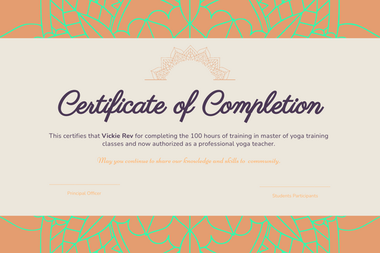 Editable certificates template:Yoga Certificate