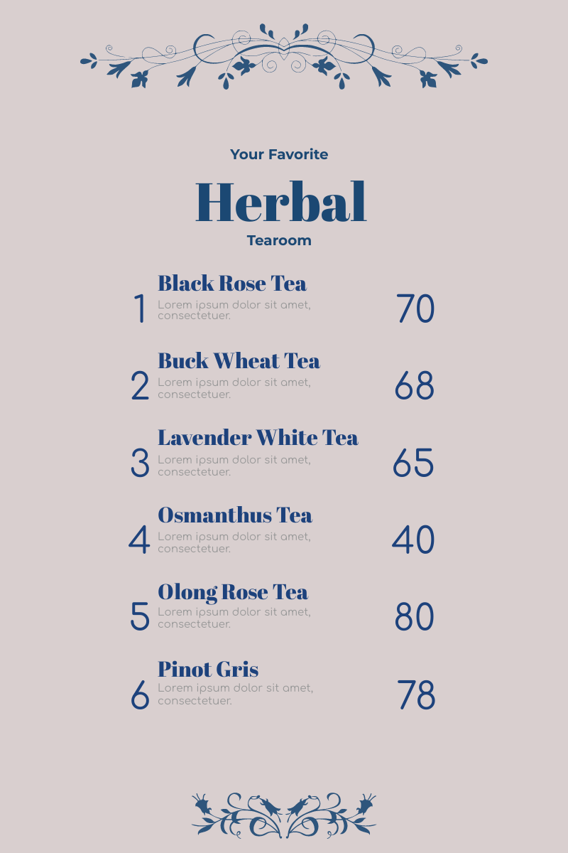Menu template: Herbal Menu (Created by InfoART's Menu maker)