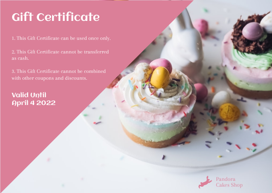 Gift Card template: Pink Easter Cakes Photo Cake Shop Gift Card (Created by Visual Paradigm Online's Gift Card maker)