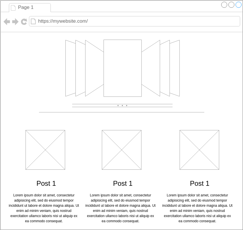 Mockups Wireframe template: Homepage with slider (Created by Visual Paradigm Online's Mockups Wireframe maker)