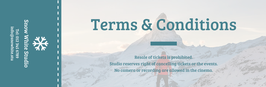 Ticket template: Movie Ticket With The Topic Of Snow Mountain (Created by Visual Paradigm Online's Ticket maker)