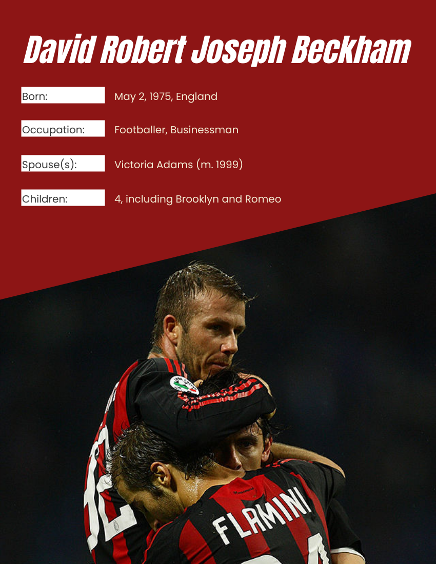 Biography template: David Beckham Biography (Created by Visual Paradigm Online's Biography maker)