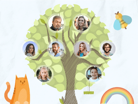 家庭树 模板。可爱的儿童素描家族树 (由 Visual Paradigm Online 的家庭树软件制作)