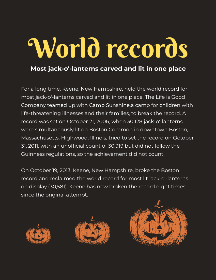 小册子 模板。More About Jack-o'-lantern - Common Decorations During Halloween (由 Visual Paradigm Online 的小册子软件制作)