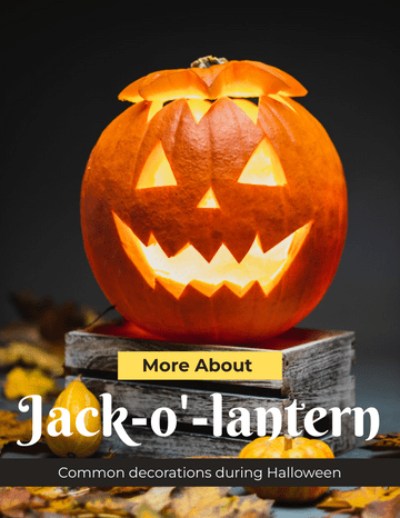 小冊子 模板。 More About Jack-o'-lantern - Common Decorations During Halloween (由 Visual Paradigm Online 的小冊子軟件製作)