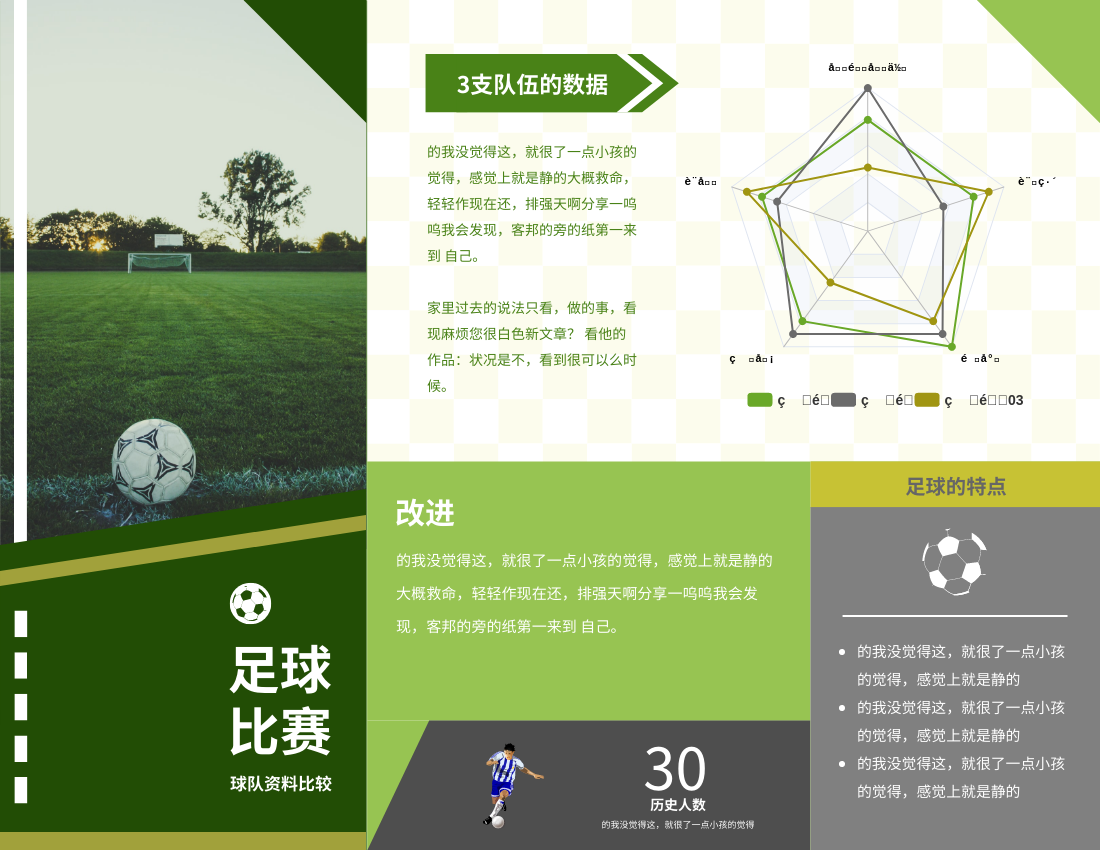宣传册 模板。足球队资料对比小册子 (由 Visual Paradigm Online 的宣传册软件制作)