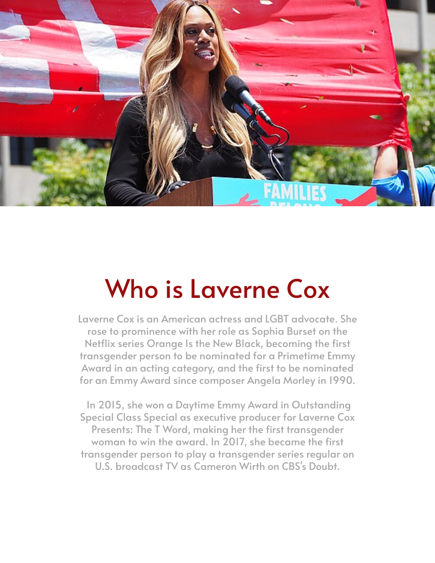 Quote template: I think transwomen, and transpeople in general, show everyone that you can define what it means to be a man or woman on your own terms. ―Laverne Cox (Created by Visual Paradigm Online's Quote maker)