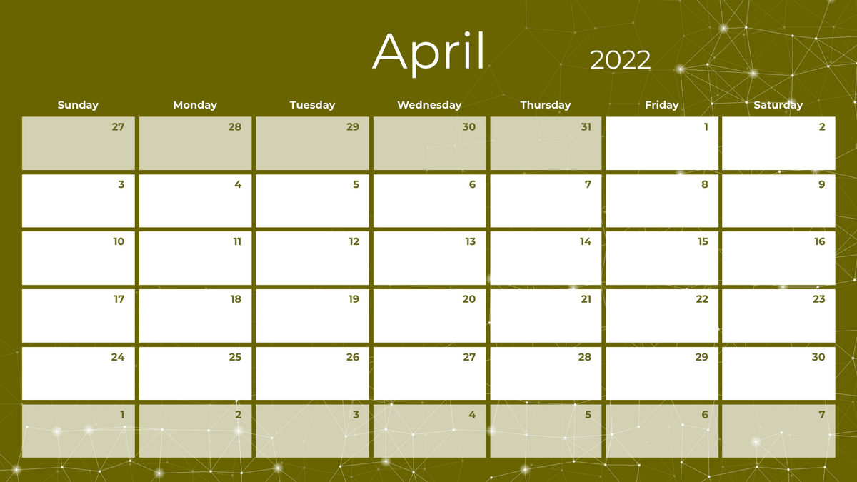 Calendar 模板。 Simple Calendar 2022 (由 Visual Paradigm Online 的Calendar軟件製作)