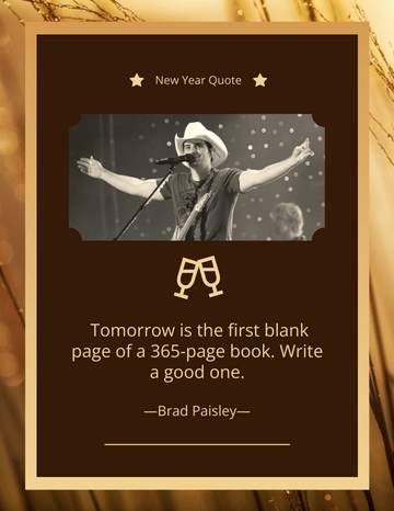 Quote 模板。 Tomorrow is the first blank page of a 365-page book. Write a good one. —Brad Paisley (由 Visual Paradigm Online 的Quote軟件製作)