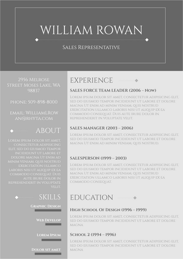 Resume template: Grey Resume 2 (Created by Visual Paradigm Online's Resume maker)