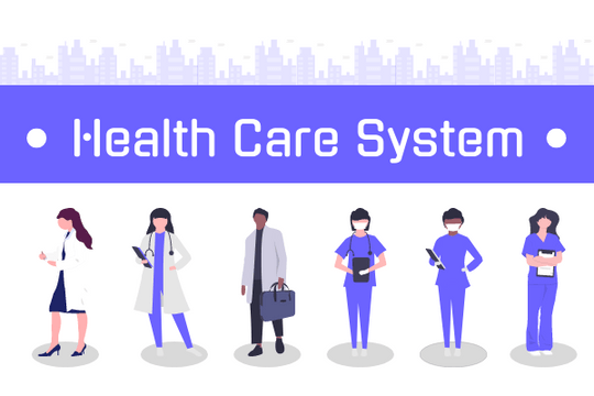 医疗保健插图 模板。Health Care System Of The City (由 Visual Paradigm Online 的医疗保健插图软件制作)