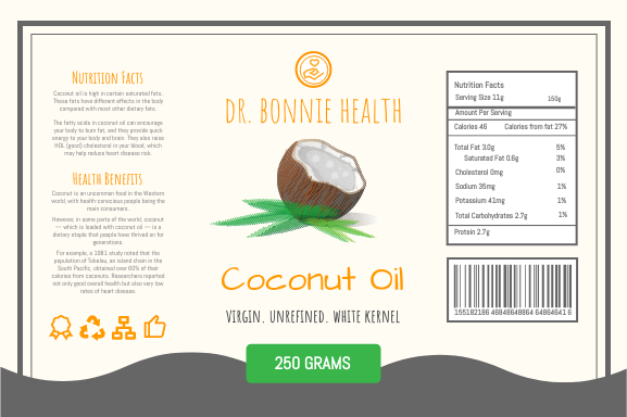 Label template: Coconut Oil Production Label (Created by InfoART's Label maker)