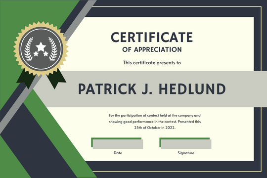 Certificate template: Green And Grey Triangles With Badge Certificate (Created by Visual Paradigm Online's Certificate maker)