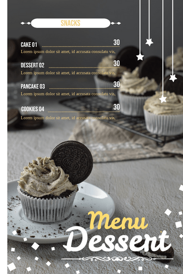 Menu template: Monochrome Colour Tone Dessert Menu (Created by Visual Paradigm Online's Menu maker)