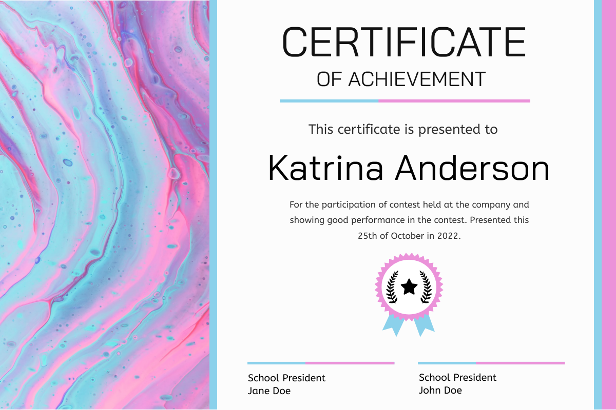 Certificate template: Water Color Pink Certificate (Created by InfoART's Certificate maker)