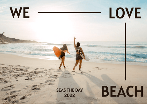 Postcards template: We Love Beach Postcard (Created by Visual Paradigm Online's Postcards maker)