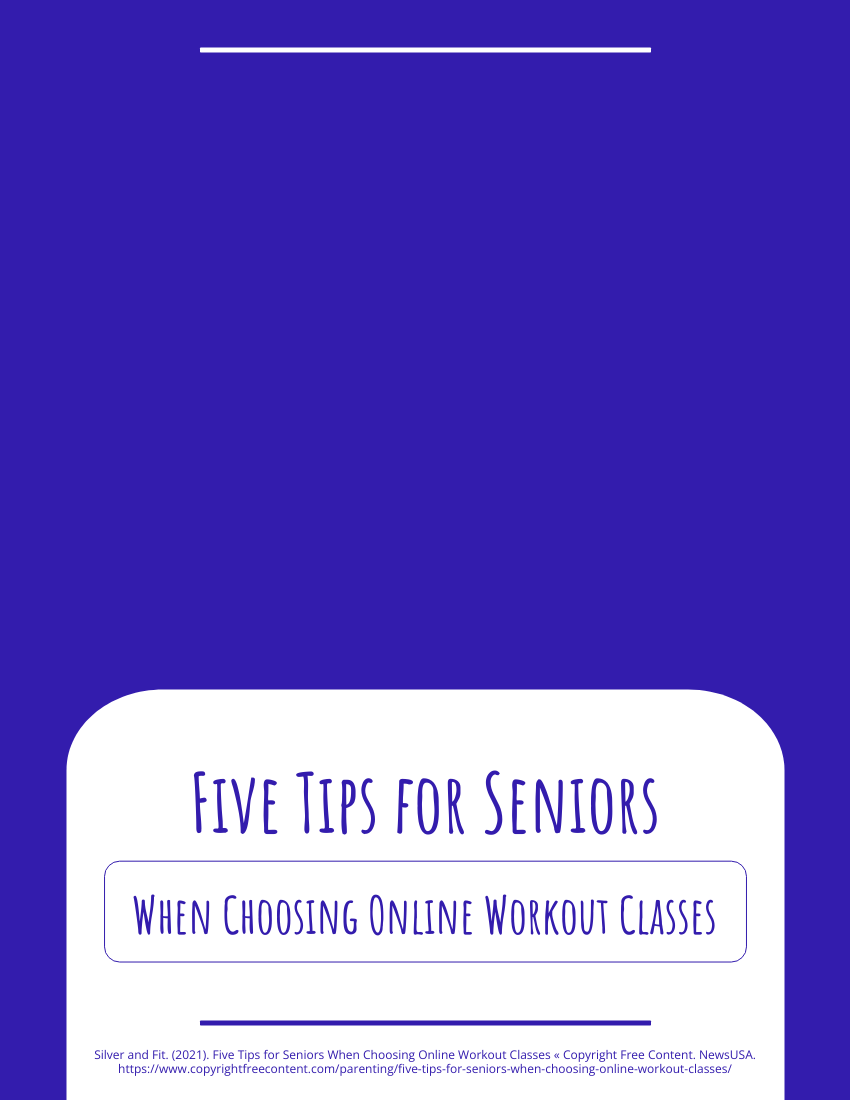 小冊子 模板。 Five Tips for Seniors When Choosing Online Workout Classes (由 Visual Paradigm Online 的小冊子軟件製作)